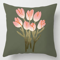 HKM-896275 Floral Plant Pattern Modern Minimalist Cushion Cover - Peach Skin, 40x40cm/45x45cm