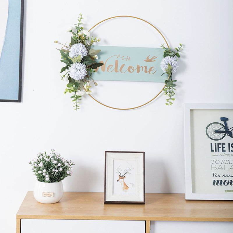 HKM-896659 Decorative Floral Garland Wreath for Window and Wall - Green, Pink, and White Options Available