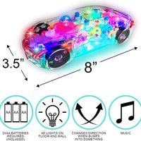 HKM-896851 Transparent Light-Up 3D Racing Car Toy for Kids, Mechanical Gear Push Toy, Ages 2-13