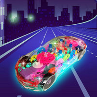 HKM-896851 Transparent Light-Up 3D Racing Car Toy for Kids, Mechanical Gear Push Toy, Ages 2-13