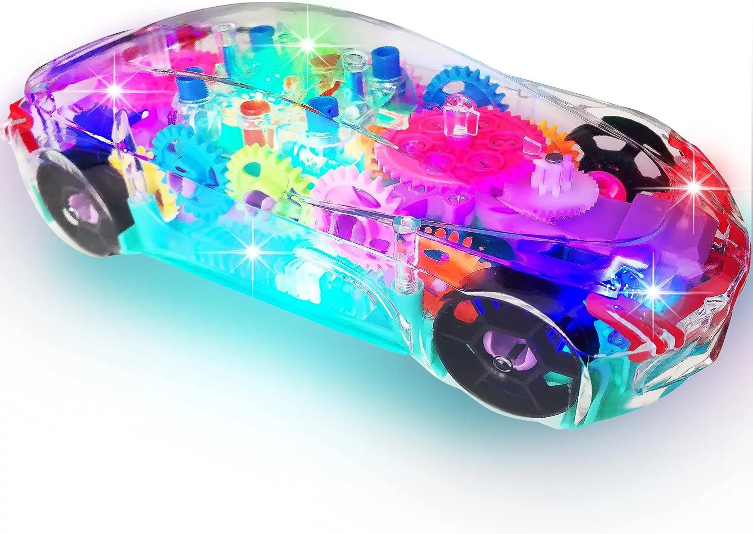 HKM-896851 Transparent Light-Up 3D Racing Car Toy for Kids, Mechanical Gear Push Toy, Ages 2-13