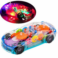 HKM-896851 Transparent Light-Up 3D Racing Car Toy for Kids, Mechanical Gear Push Toy, Ages 2-13