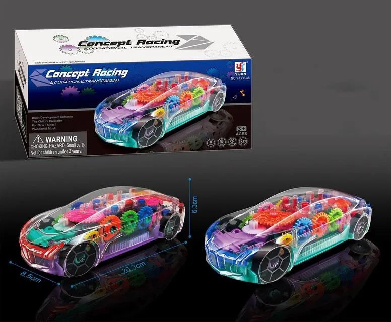 HKM-896851 Transparent Light-Up 3D Racing Car Toy for Kids, Mechanical Gear Push Toy, Ages 2-13