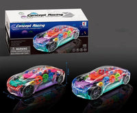 HKM-896851 Transparent Light-Up 3D Racing Car Toy for Kids, Mechanical Gear Push Toy, Ages 2-13