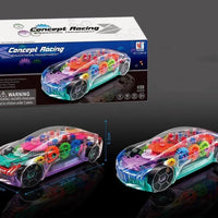 HKM-896851 Transparent Light-Up 3D Racing Car Toy for Kids, Mechanical Gear Push Toy, Ages 2-13