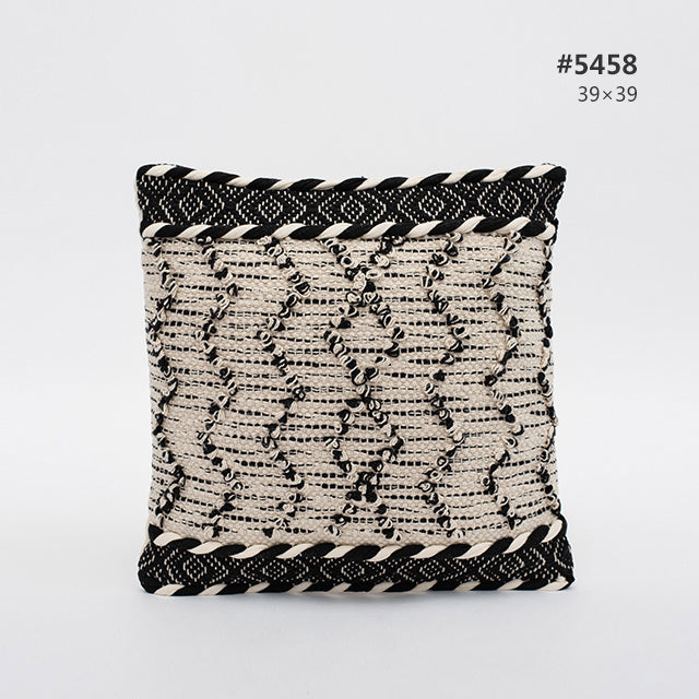 HKM-897107 Cotton Knitting Tassel Stripe Pillow Cover for Bedroom Decor - 50×30cm, 44×44cm, 39×39cm
