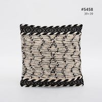 HKM-897107 Cotton Knitting Tassel Stripe Pillow Cover for Bedroom Decor - 50×30cm, 44×44cm, 39×39cm