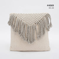 HKM-897107 Cotton Knitting Tassel Stripe Pillow Cover for Bedroom Decor - 50×30cm, 44×44cm, 39×39cm