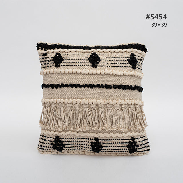 HKM-897107 Cotton Knitting Tassel Stripe Pillow Cover for Bedroom Decor - 50×30cm, 44×44cm, 39×39cm