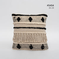 HKM-897107 Cotton Knitting Tassel Stripe Pillow Cover for Bedroom Decor - 50×30cm, 44×44cm, 39×39cm