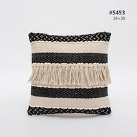 HKM-897107 Cotton Knitting Tassel Stripe Pillow Cover for Bedroom Decor - 50×30cm, 44×44cm, 39×39cm