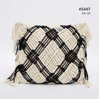 HKM-897107 Cotton Knitting Tassel Stripe Pillow Cover for Bedroom Decor - 50×30cm, 44×44cm, 39×39cm