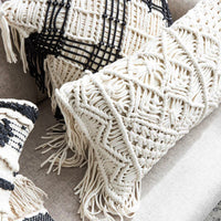 HKM-897107 Cotton Knitting Tassel Stripe Pillow Cover for Bedroom Decor - 50×30cm, 44×44cm, 39×39cm