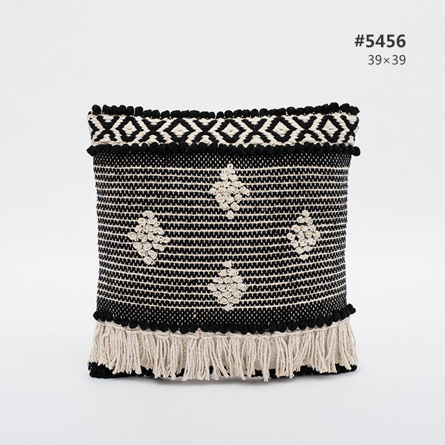 HKM-897107 Cotton Knitting Tassel Stripe Pillow Cover for Bedroom Decor - 50×30cm, 44×44cm, 39×39cm