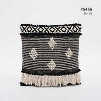 HKM-897107 Cotton Knitting Tassel Stripe Pillow Cover for Bedroom Decor - 50×30cm, 44×44cm, 39×39cm