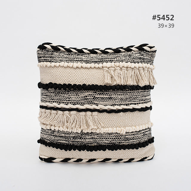 HKM-897107 Cotton Knitting Tassel Stripe Pillow Cover for Bedroom Decor - 50×30cm, 44×44cm, 39×39cm