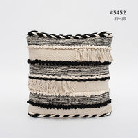 HKM-897107 Cotton Knitting Tassel Stripe Pillow Cover for Bedroom Decor - 50×30cm, 44×44cm, 39×39cm