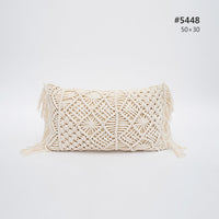 HKM-897107 Cotton Knitting Tassel Stripe Pillow Cover for Bedroom Decor - 50×30cm, 44×44cm, 39×39cm