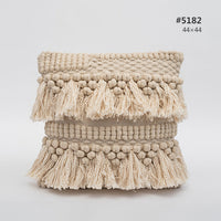 HKM-897107 Cotton Knitting Tassel Stripe Pillow Cover for Bedroom Decor - 50×30cm, 44×44cm, 39×39cm