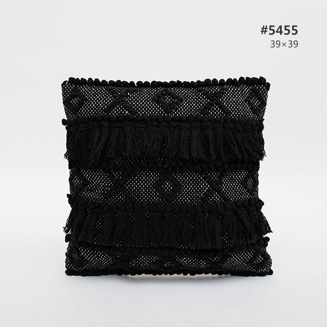 HKM-897107 Cotton Knitting Tassel Stripe Pillow Cover for Bedroom Decor - 50×30cm, 44×44cm, 39×39cm