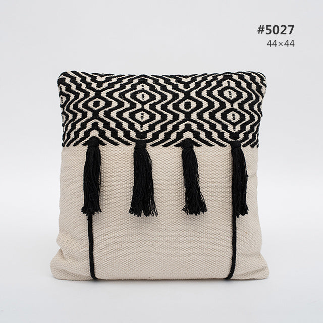HKM-897107 Cotton Knitting Tassel Stripe Pillow Cover for Bedroom Decor - 50×30cm, 44×44cm, 39×39cm