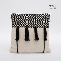 HKM-897107 Cotton Knitting Tassel Stripe Pillow Cover for Bedroom Decor - 50×30cm, 44×44cm, 39×39cm