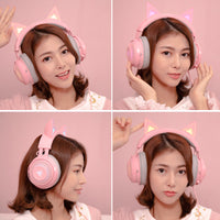 HKM-897107 Glowing Cat Ear Headphones - Wired USB Head-Mounted Design for Universal Compatibility