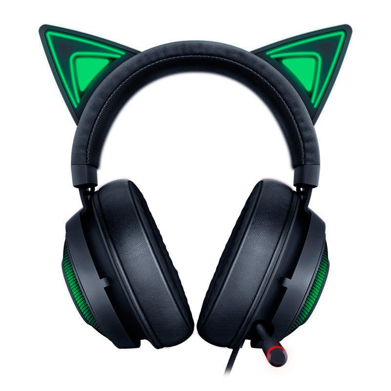 HKM-897107 Glowing Cat Ear Headphones - Wired USB Head-Mounted Design for Universal Compatibility