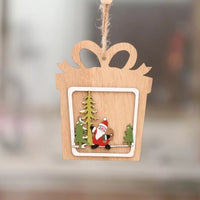 HKM-897171 Wooden Christmas Tree Pendant Set - Five-Pointed Star, Bell, Red Snowflake, and More