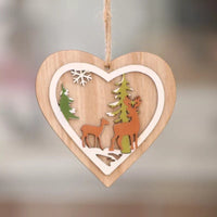HKM-897171 Wooden Christmas Tree Pendant Set - Five-Pointed Star, Bell, Red Snowflake, and More