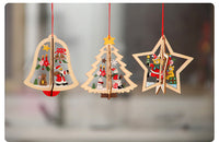 HKM-897171 Wooden Christmas Tree Pendant Set - Five-Pointed Star, Bell, Red Snowflake, and More