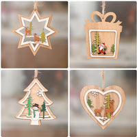 HKM-897171 Wooden Christmas Tree Pendant Set - Five-Pointed Star, Bell, Red Snowflake, and More