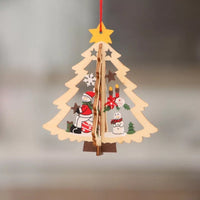 HKM-897171 Wooden Christmas Tree Pendant Set - Five-Pointed Star, Bell, Red Snowflake, and More