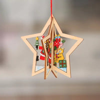HKM-897171 Wooden Christmas Tree Pendant Set - Five-Pointed Star, Bell, Red Snowflake, and More