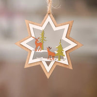 HKM-897171 Wooden Christmas Tree Pendant Set - Five-Pointed Star, Bell, Red Snowflake, and More