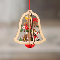 HKM-897171 Wooden Christmas Tree Pendant Set - Five-Pointed Star, Bell, Red Snowflake, and More