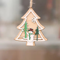 HKM-897171 Wooden Christmas Tree Pendant Set - Five-Pointed Star, Bell, Red Snowflake, and More