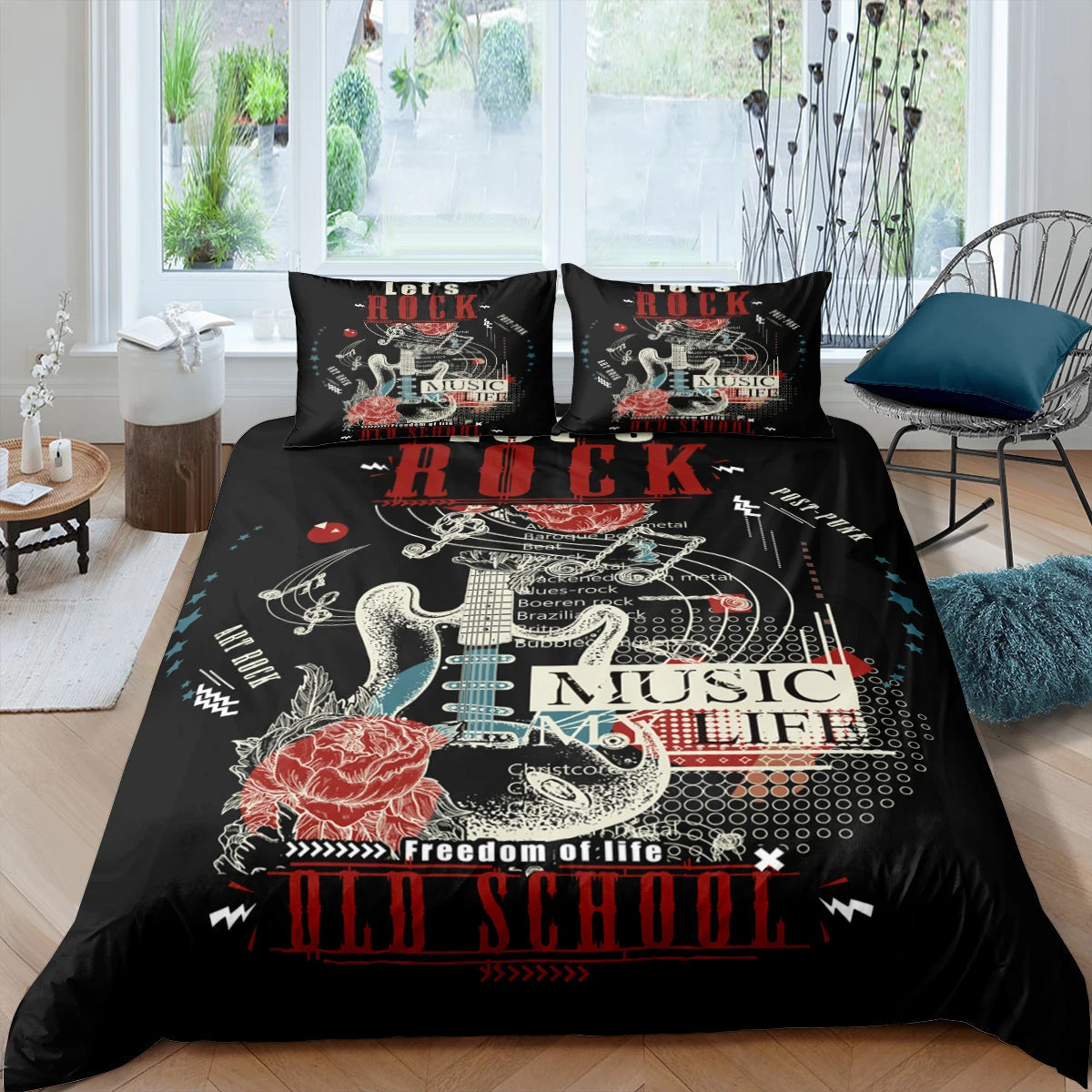 HKM-897363 Rock Music Inspired Modern Bedding Set - Available in Various Sizes