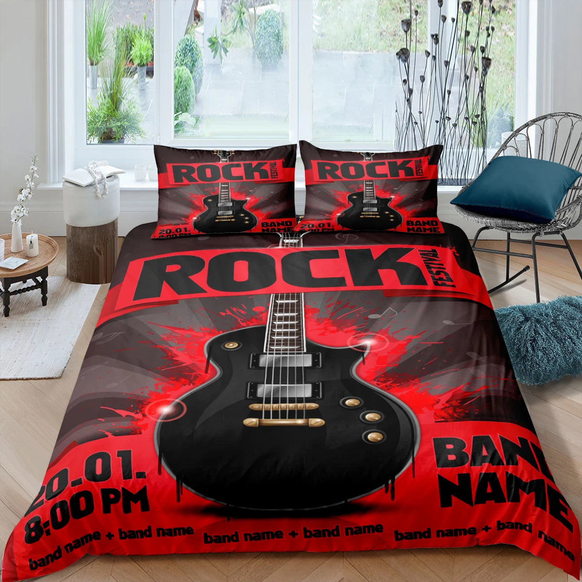 HKM-897363 Rock Music Inspired Modern Bedding Set - Available in Various Sizes