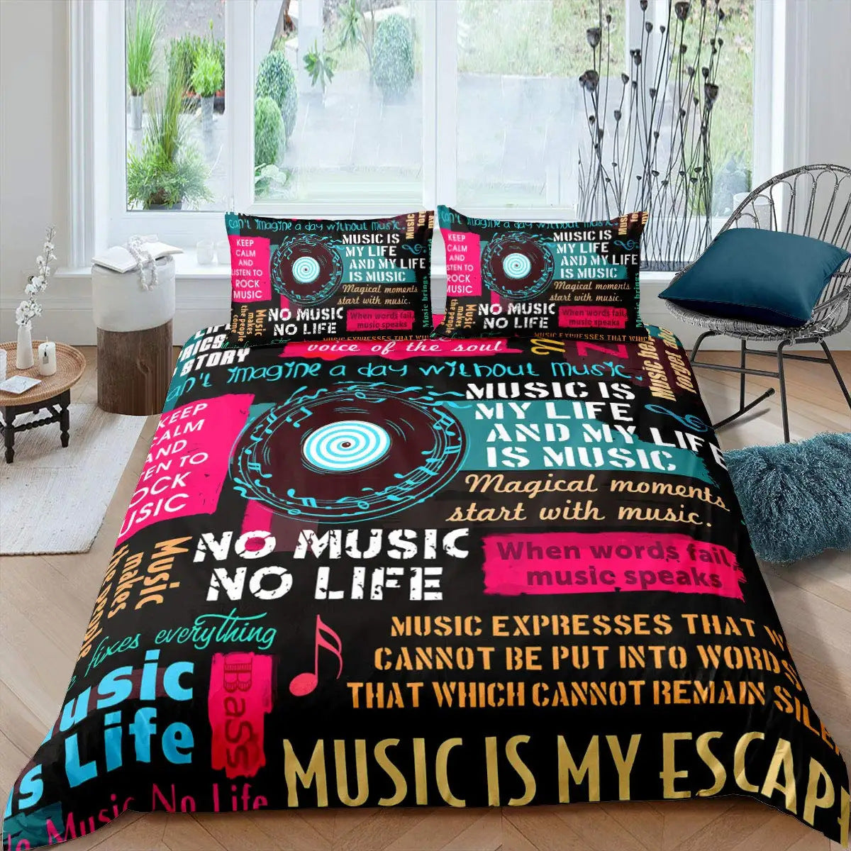 HKM-897363 Rock Music Inspired Modern Bedding Set - Available in Various Sizes