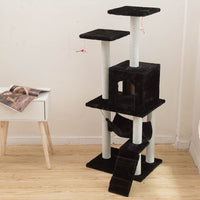 HKM-897555 Cat Climbing Frame with Soft Wool Cloth, Light Gray - 125cm High, Ideal for Play and Rest
