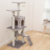 HKM-897555 Cat Climbing Frame with Soft Wool Cloth, Light Gray - 125cm High, Ideal for Play and Rest