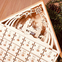 HKM-897811 DIY Wooden Christmas Calendar Gift Box - Basswood Decoration, 38x30x5cm, Carved Design