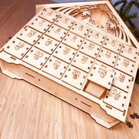 HKM-897811 DIY Wooden Christmas Calendar Gift Box - Basswood Decoration, 38x30x5cm, Carved Design