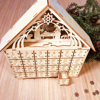HKM-897811 DIY Wooden Christmas Calendar Gift Box - Basswood Decoration, 38x30x5cm, Carved Design