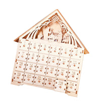 HKM-897811 DIY Wooden Christmas Calendar Gift Box - Basswood Decoration, 38x30x5cm, Carved Design