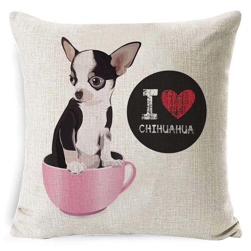 HKM-897875 Retro Nostalgia Dog Cartoon Pillow Cover – Linen with PP Cotton Filling