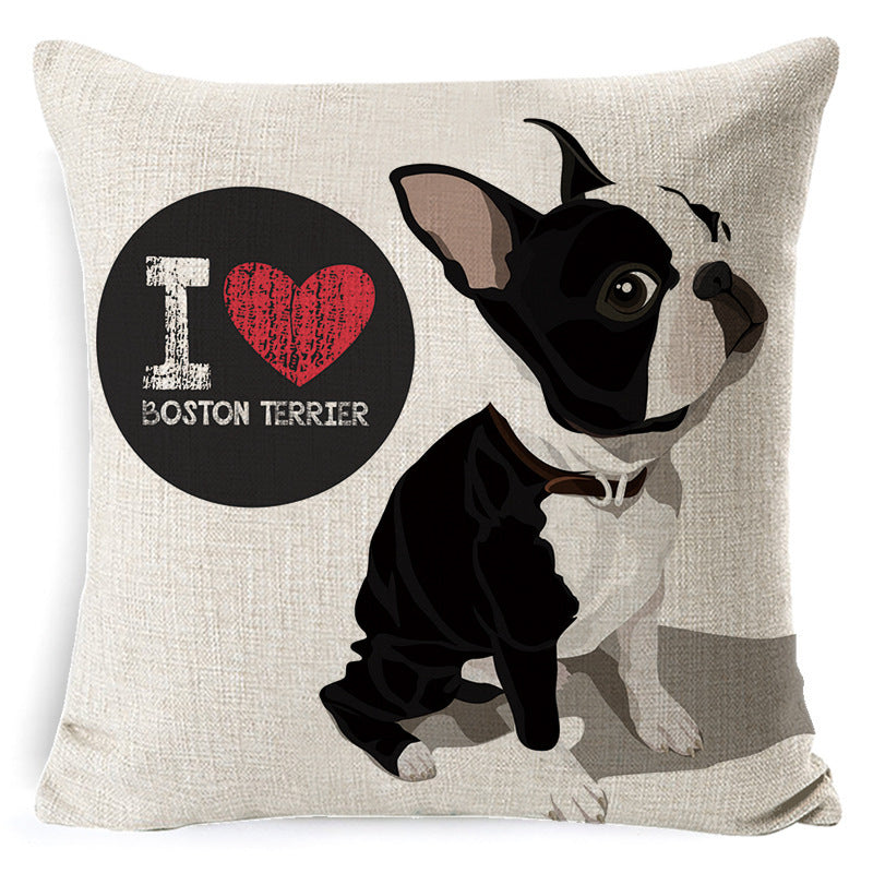 HKM-897875 Retro Nostalgia Dog Cartoon Pillow Cover – Linen with PP Cotton Filling