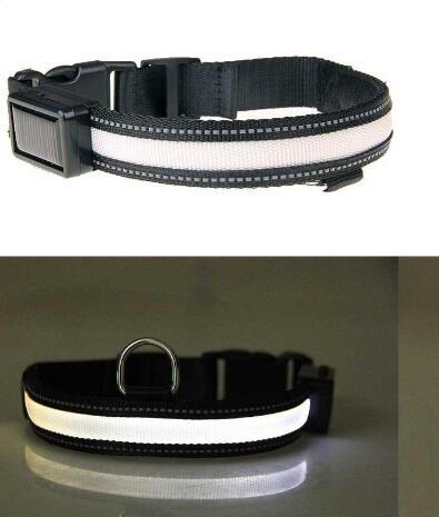 HKM-898067 USB Rechargeable LED Solar Pet Collar with Reflective Nylon Webbing - Multiple Colors