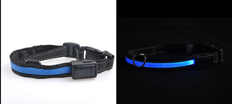 HKM-898067 USB Rechargeable LED Solar Pet Collar with Reflective Nylon Webbing - Multiple Colors